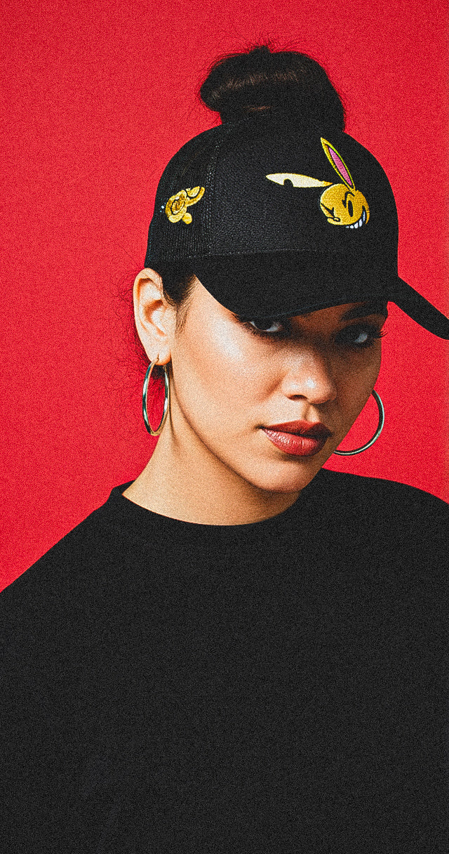 Unlucky Trucker Hat, black, front embroidery